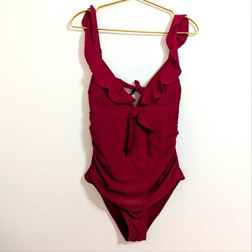 NWT Medium Chic Red One-Piece with Ruffles and Bow‎